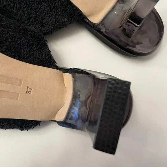 NWOB MIISTA London Wendy Black Towel Mule Sandals Size 37 Shoes Square Toe - Picture 7 of 11